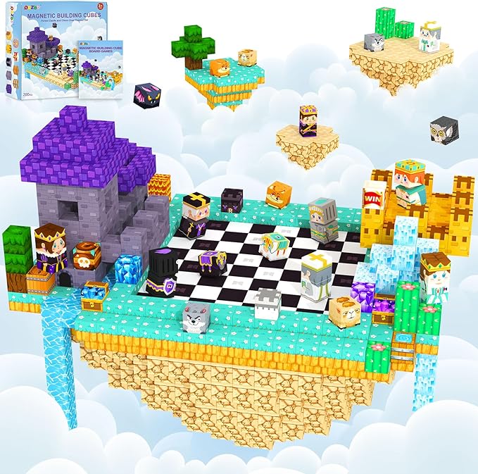 Magnetic Blocks Board Games Chess Set, Magnetic Tiles Building Blocks Kids Classroom Must Haves Montessori Education Sensory Magnet Cubes Toys, Toddler Birthday Gift for 3+ Year Old Boys Girls.