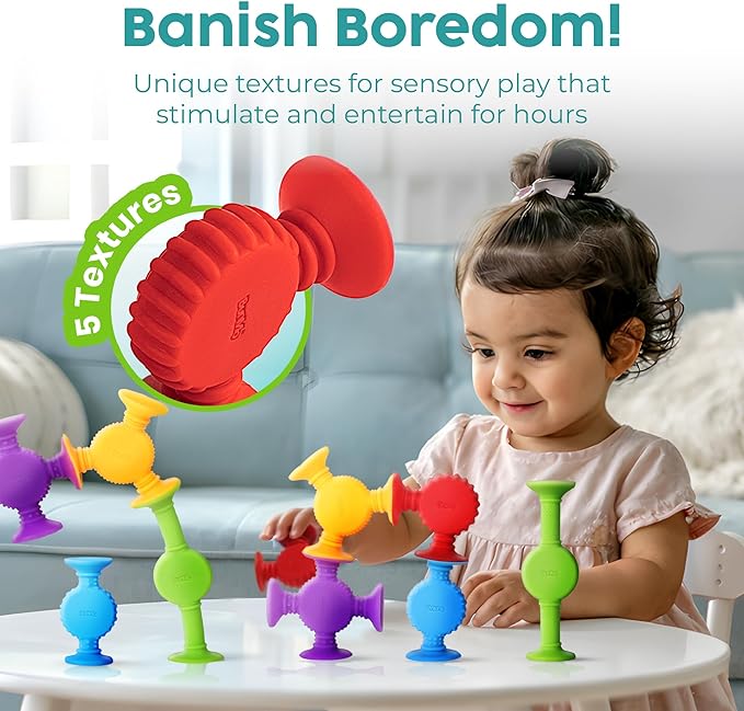 BUNMO Bath Toys Suction - Connect, Build, Create - Toddler Bath Toys - Hours of Fun & Creativity - Fine Motor Skills - Stimulating Sensory Toys - Non-Mouthable Toy 3+ - Textured 10 Pack
