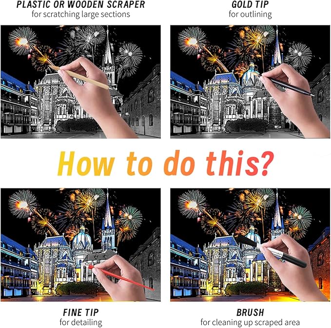 Scratch Art for Adults (4 Sheets A4),Family Creative DIY Painting Papers for Travel Lovers,Craft Lovers|Creative Scratch Art Adult (Aachen Germany) by Iskueal
