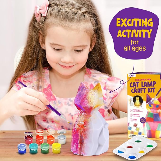 Paint Your Own Cat Lamp Kit, Arts and Crafts for Kids Ages 8-12, Art Supplies Painting kit for Kids 6-12, Cat Night Light Toys Girls Boy Birthday Christmas Gifts for Kid Ages 3 4 5 6 7 8 9 10 11 12+