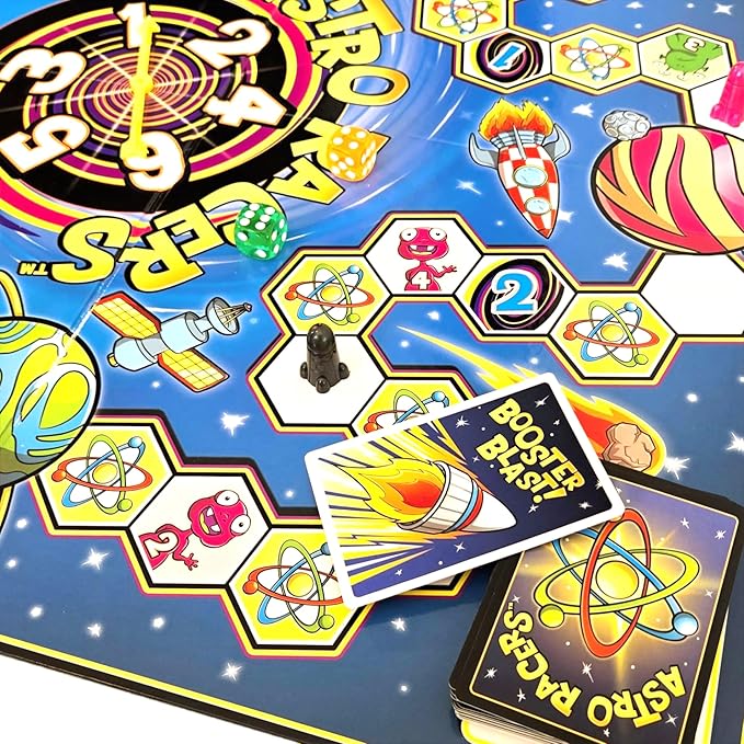 Astro Racers Board Game, Fun for Kids and Adults, 2-4 Players, Ages 5+, Solar System Racing Theme, Family-Friendly Strategy Game, Skill-Building & Educational.