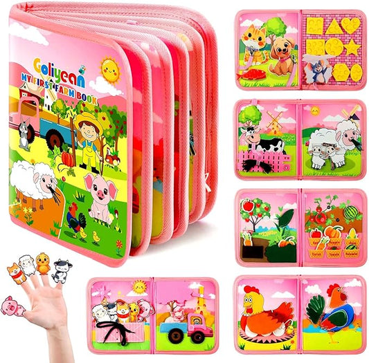 Montessori Busy Book for Toddlers 1-3, Busy Board Montessori Toys for 1 Year Old Girl Birthday Gifts, Educational Learning Sensory Activity Books, Quiet Book Travel Toys for Airplane Car
