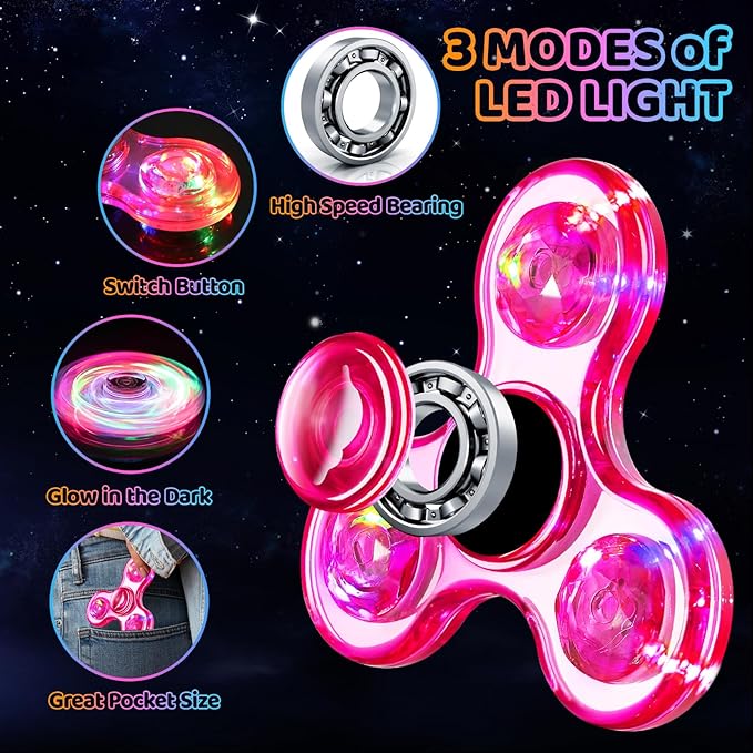 Fidget Spinner for Kids 2 PCS, Light up Sensory Fidget Toys Adults Kids 4-8-12 with Autism ADHD, Anxiety Toys Stress Relief Teen Boy Gifts, Glow in The Dark Party Favors Fidgets Classroom Prizes