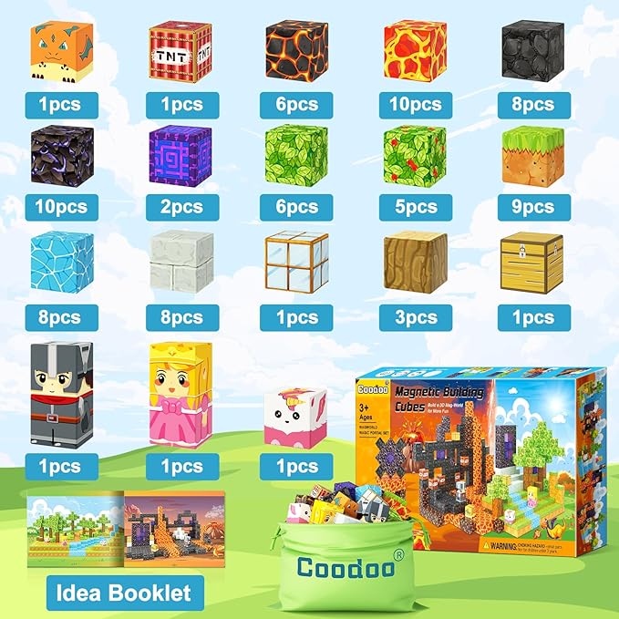 Magnetic Blocks - Build Mine Magnet World Magic Portal Forest Edition, Magnet Building Blocks Kids Toys for Ages 5-7 Toddler Toys Creative Sensory for 3+ Years Old Boys Girls Kids Games Gifts