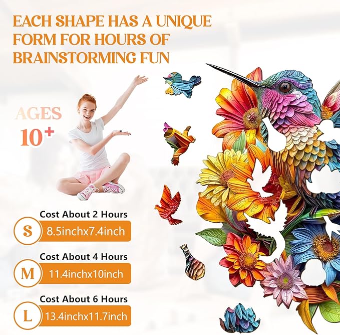 Wooden Puzzles for Adults, Wooden Jigsaw Puzzles for Adults Kids, Hummingbirds and Flowers Unique Shaped Wood Puzzles Adult, Creative Birthday Gifts for Friends Family Game (11.4 * 10in 180pcs)