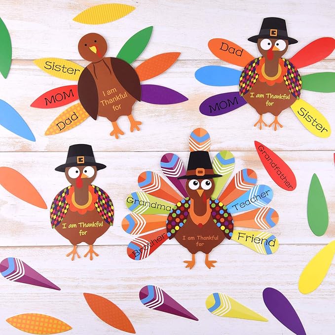 MIAHART 312 Pcs Thanksgiving Turkey Craft Kit DIY Turkey with Colorful Feathers and 320 Pcs Dot Glues Thanksgiving Stickers for Thanksgiving Party School Activities Decoration Supplies