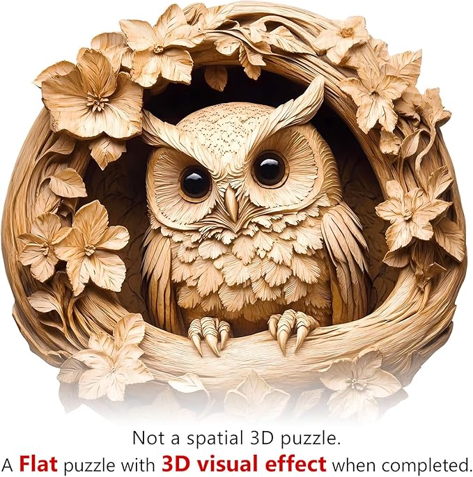 Wooden Puzzles for Adults, Unique Animal Shaped Owl Adult Puzzle, 3D Vision Wooden Jigsaw Puzzles Adult, Challenging Creative Gifts Family Games 13.4 * 13.4in 300pcs