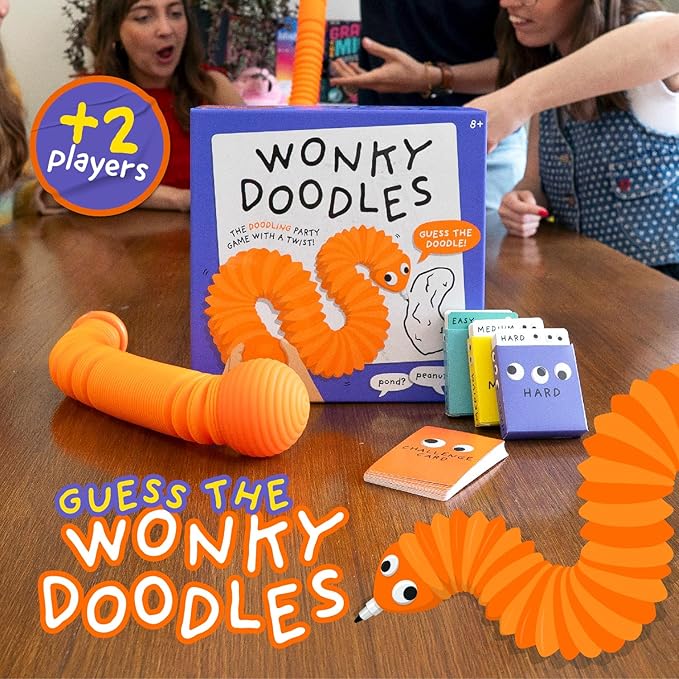 Lucky Egg Wonky Doodles – Hilarious Drawing Games for Family Game Night & Parties – Family Board Games for Adults with Wonky Doodler, 150 Word Cards & Whiteboard – Best Family Games for Ages 8+