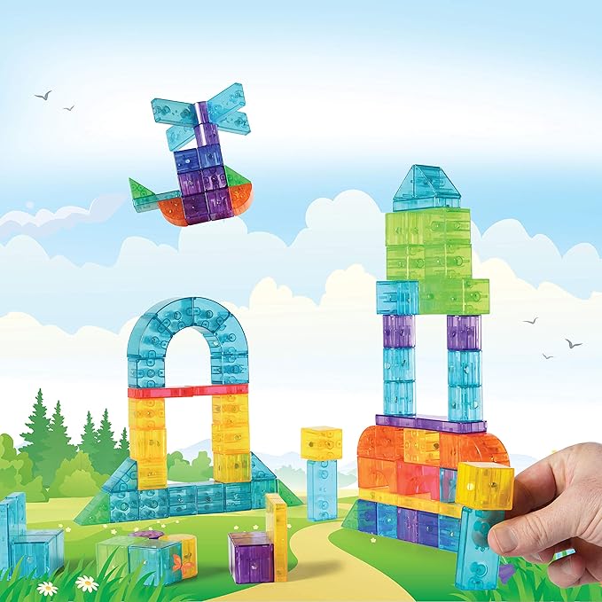 Play Brainy 101 Pieces Magnetic Cubes for Kids - 3D Building Blocks Set with Transparent Blocks in Varying Shapes and Colors - STEM-Approved Learning Toys for Kids Ages 3 and Up - Storage Box Included