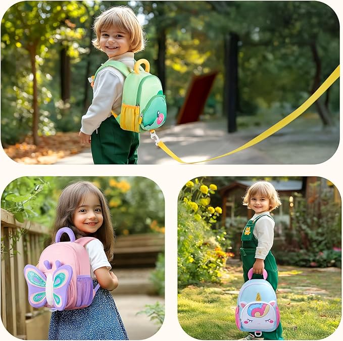 mommore Toddler Backpack for Girls 2-4 Cute 3D Kids Backpack Unicorn Small Pre-K Backpacks Water-Resistant for Preschool Kindergarten with Toddler Leash, Chest Buckle