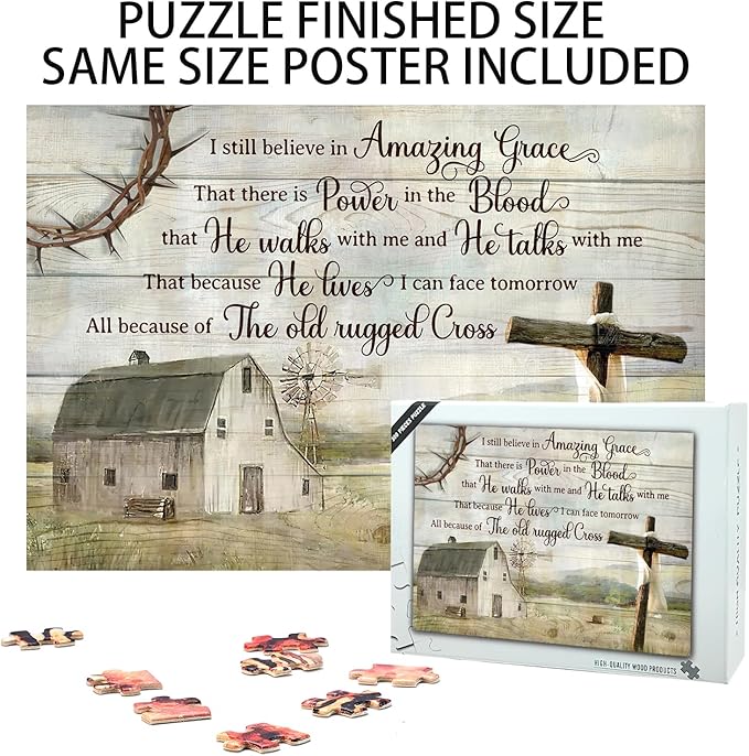 300 Pieces, I Still Believe in Amazing Grace,Wooden Puzzle,Intellectual Challenge,Relaxing Family Activities, Decoration and Holiday Gifts.Jigsaw Size: 15.7 x 11 in and 1:1 Original Picture Poster