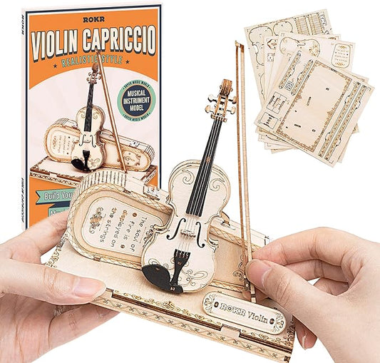 ROKR Wooden Miniature Violin,STEM Projects for Adults,Model Kits,3D Wooden Puzzles for Adults