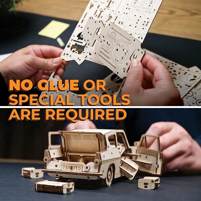 UGEARS Wooden 3D Puzzles for Adults - Flying Ford Anglia Harry Potter Puzzle 3D – Harry Potter Flying Car Building Kits for Adults DIY Model Kit with Spring Drive 244 Pcs