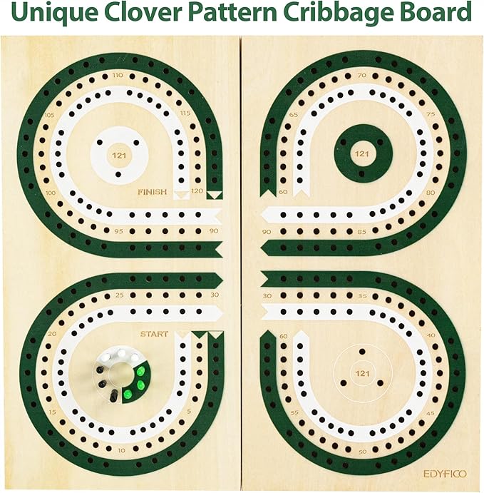 Foldable Wooden Cribbage Board Set, Unique 3-Track Travel Board with Storage & Magnetic Closure, 9 Multi-Colored Pegs, Full Playing Card Deck, Portable Family Game for Adults, Kids, Gatherings & Gifts