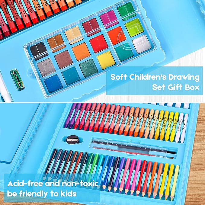 iBayam Art Case Coloring Set - (251ct), Art Kit for Kids, Toys for Girls & Boys, Art Supplies Set, Gift for Kids with Trifold Easel, Scratch Paper, Sketching/Coloring Book, Crayons Pencils
