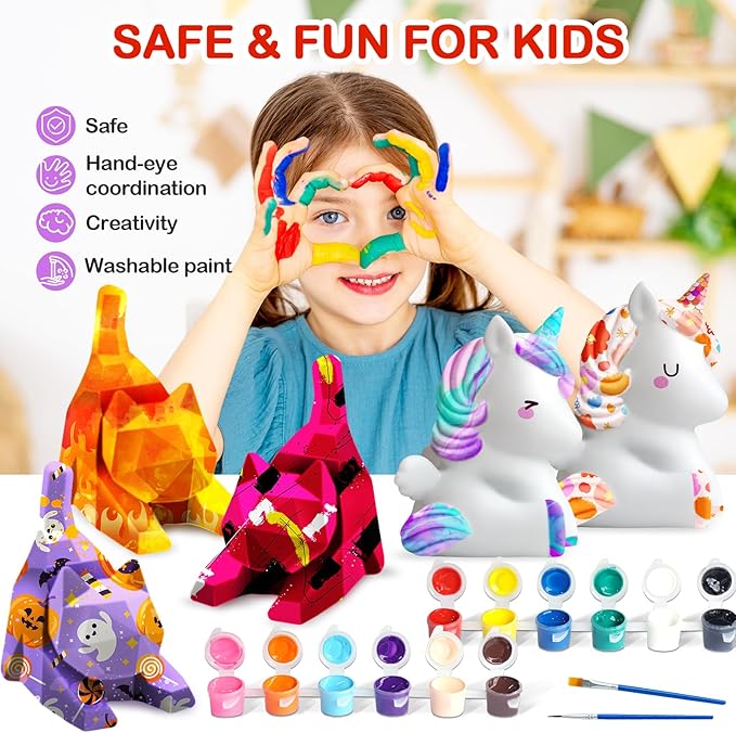 Goodyking Paint Your Own Cat & Unicorn Lamp Art Kit 2pcs, DIY Night Light, Christmas Crafts for Teens, Painting Kit for Girls Boys Age 4 5 6 7 8+, Art Supplies Cat Craft Gift for Birthday, Party