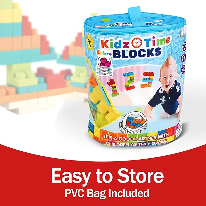 Soft Building Blocks STEM Montessori Preschool Learning Stacking Sensory Toys, Large Construction Block Set, Rubber Blocks 12-18 Months Block Bag with 42 Pieces and Storage