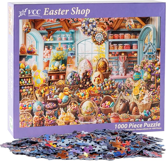 Easter Shop Jigsaw Puzzle 1000 Piece by Vermont Christmas Company - Easter Puzzles with Randomly Shaped Pieces - 26 5/8" x 19 1/4"