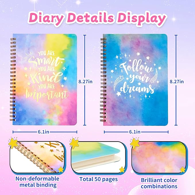 2-PC DIY Journal Kit for Girls Age 8-14, DIY Journal Set for Teen Girl,Christmas|Birthday Gift for 8 9 10 11 12 13 14 Year Old Girl Ideas, Stationery|Scrapbook|Diary Art Crafts Supplies Toy Set