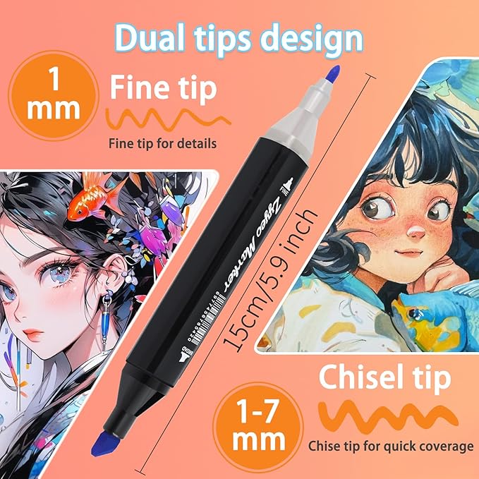 Alcohol Markers Sets,80 Colors Dual Tip Art Marker Pens with Portable Bag for Sketching,Drawing with Non-Blending,Coloring,Gifts for Artist, Adult,Kids.