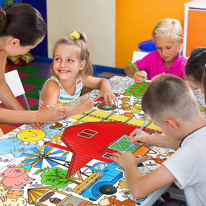Gatherfun Farm Animal Party Giant Coloring Poster - 31.5X 72 Inches - Versatile Classroom Wall Décor & Birthday Activity - Farm Poster or Table Cover for School Parties and Special Events