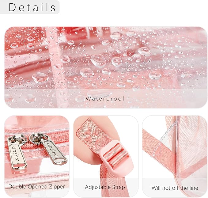 abshoo Large Clear Backpack For Girls Women School Bookbag Heavy Duty Transparent Backpacks (Baby Pink)