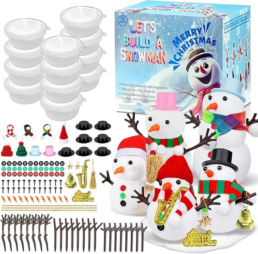 12 Pack Build a Snowman Kit, DIY Christmas Crafts for Kids, Modeling Clay Snowman DIY Kit, Christmas Crafts Xmas Gift Winter