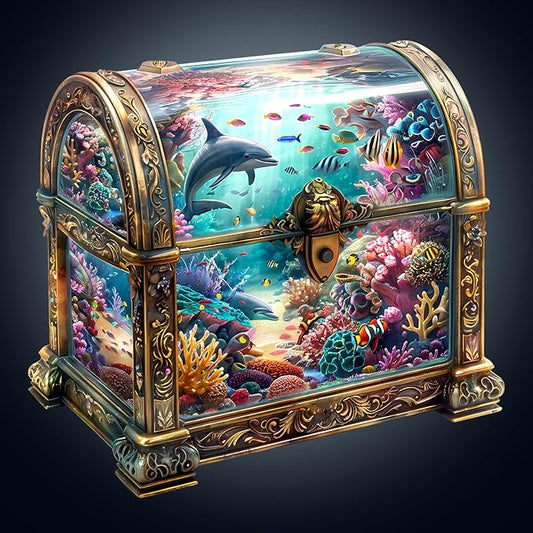 Wooden Puzzles for Adults, Treasure Chest Ocean Wooden Jigsaw Puzzle Unique Shape Animal Wood Puzzles Adult 3D Visual Effect, Birthday Gifts for Puzzle Lovers Family Games (M-11.4 * 11in-190pcs)