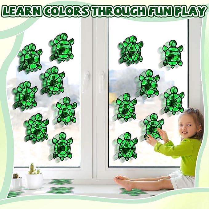 QOUBAI 32 Sets Turtle Suncatchers Craft Kit DIY Window Stained Glass Effect Sea Animals Paper Crafts for Home School Classroom Decoration Kid Ocean Sea Birthday Gift Creative Art Project Activity Game