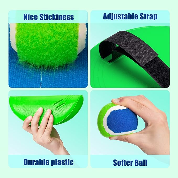 EVERICH Toss and Catch Ball Game Set & Paddle Ball Set, 4 Paddles 4 Balls 4 Birdies for Kids Teens Adults, Outdoor Indoor Beach Yard Pool Toy Games for Family Fun, All-Season Play Birthday Easter Gift