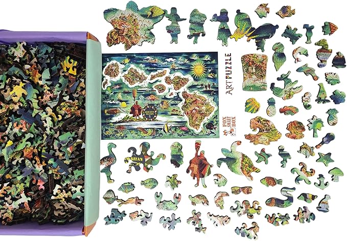 Wooden Puzzle for Adults - Uniquely Shaped Pieces - Made in The USA by FoxSmartBox - 440 Pieces - Hawaiian Islands