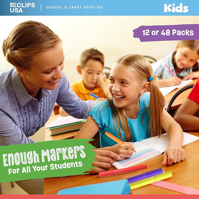 E-CLIPS USA Jumbo Markers For Kids, Colored Markers For School, Washable markers Bulk Classroom, Broad Tip (1 Pack)