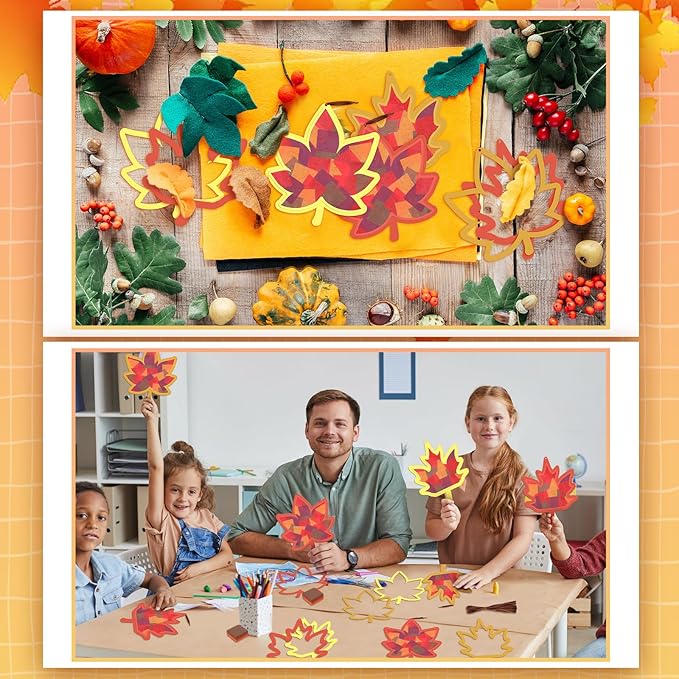 Chiisong 24 Sets Maple Crafts Kit DIY Tissue Paper Sign Crafts for Back to School Fall Harvest Thanksgiving Religious Christian Party Fun Home Actives