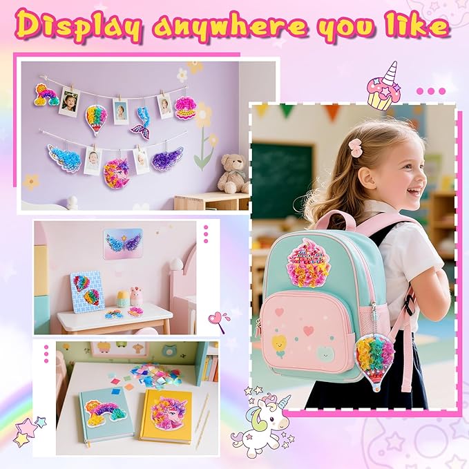 CrispPlay Crafts for Kids Ages 4-8 8-12 Girls Toys, 8pcs Poke Art Craft Kits for 4 5 6 7 8 9 Year Old Girls Birthday Christmas Gifts, DIY Creative Activity, Mess Free, Magic Theme