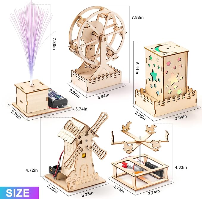 Yutin 5 Individual STEM Science Kits for Kids, Wood Arts and Craft Kits, STEM Toys for Boys Girls Age 8-12 8 10 12 13 14 Gift Idea, 3D Puzzles Building Engineering Model Set