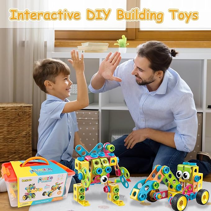199PCS Building Blocks STEM Toys for 3 4 5 6 7 8+ Year Old Boy Girl Birthday Gifts Preschool Educational Building Toys for Kids Ages 3-5 4-8 5-7 6-8 Erector Sets Stem Kits Activities Creative Games