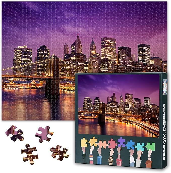 1000 Piece Puzzle for Adults New York City - Jigsaw Puzzles 1000 Pieces, Hard Difficult Challenging Puzzle Brooklyn Bridge Nightscape (27.5"x19.7"), Family Game Night Gift & Home Decor
