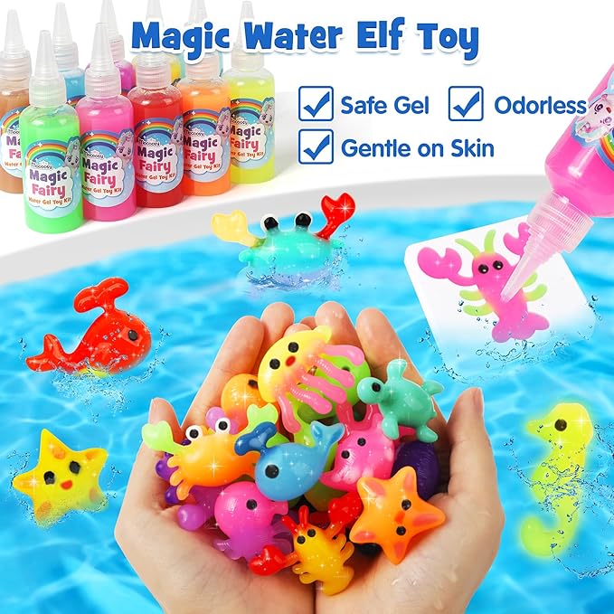 Mocoosy 20 Color Glow in The Dark Magic Water Elf Toy Kit for Kids, Aqua Fairy Water Gel Kit with Aqua Gel & Squishy Maker Molds, Create Your Own Squishy Toys & Water Pets, DIY Crafts Birthday Gifts