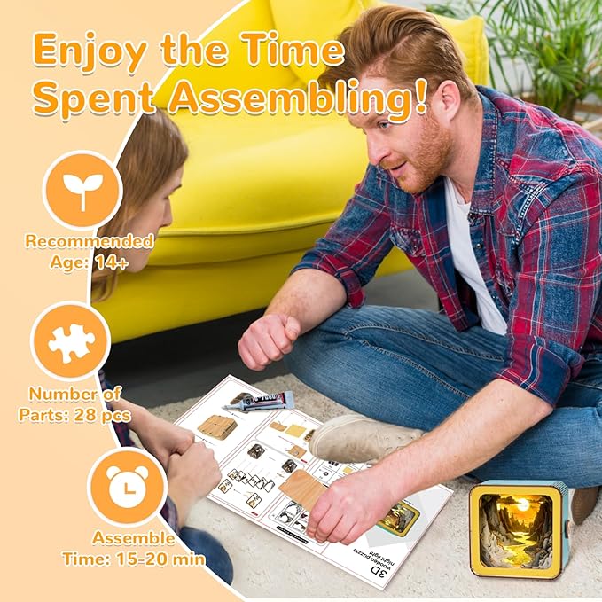 3D Wooden Puzzle Night Light, River Sunset DIY Puzzles for Adults, Eye Care Night Light with Touchable Switch, Personalized Gifts for Family Friend DIY Puzzle Lover