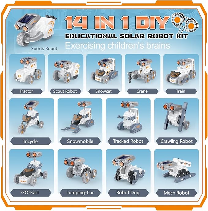 14-in-1 Solar Robot Building Kit STEM Gift for Kids Ages 8-13, 191 Pcs DIY Engineering Science Educational Robotic Toys, Solar Powered Educational Robotics for Boys & Girls
