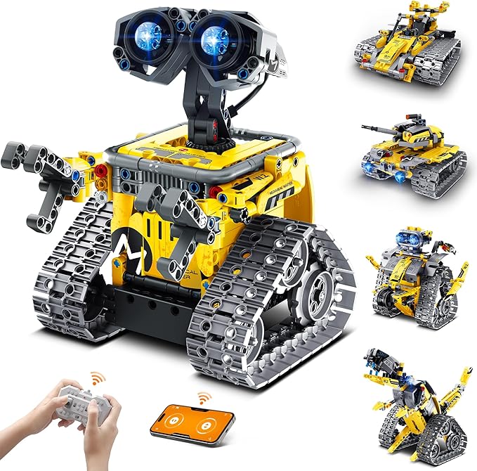 STEM Robot Building Kit Gift for Boys Ages 8-12 with Remote Control, Technic Coding Robotic Toy for Kidsโ Birthday, Buildable 5-in-1 Models with 488 Pieces