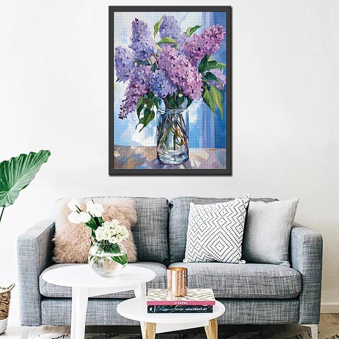 1000 Piece Jigsaw Puzzles for Adults, Purple Lilac in a Glass Vase Jigsaw Puzzles,Blue Flowers with Green Leaves Puzzle,Challenging Family Activity Perfect for Game Nights,Floral Puzzle Wall Art Decor
