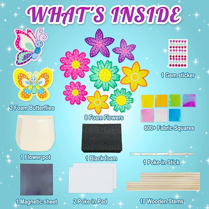 AGENTLAN Art & Craft Activity, Poke Fun Flower Bouquet Craft Kit, Fun & Easy Art Kits for Kids, DIY Garden Kids Activities, Gifts for Girls and Boys 3 4 5 6 7 8 9