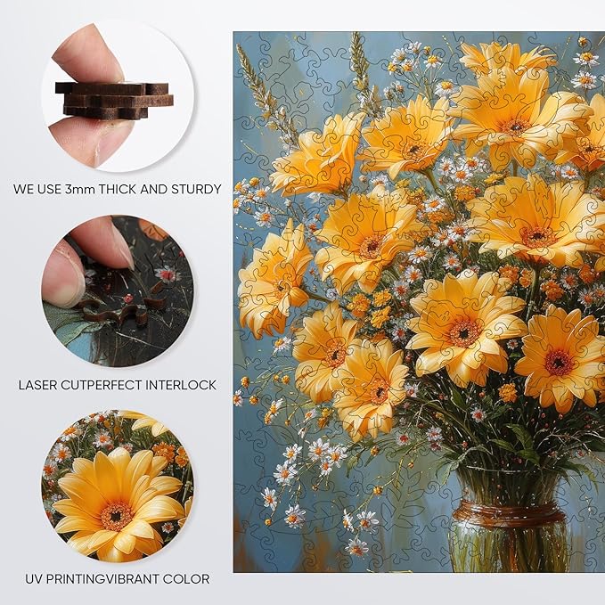 Flower Wooden Puzzles for Adults, 500 Pieces Chrysanthemum Wooden Jigsaw Puzzles, 16.7 in Wooden Puzzle Adult Creative Christmas Mother's Day Toy Gifts for Family