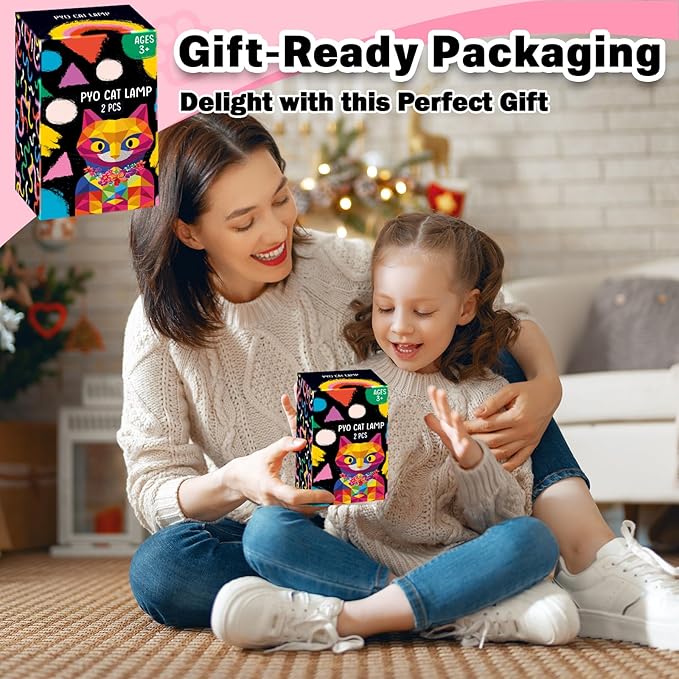 FUNZBO 2pcs Paint Your Own Cat Lamp Kit - Arts and Crafts Supplies Kitten Painting Kits for Kids Teens Adults, DIY Night Light Toy for Toddlers Girl Boy Ages 3 4 5 6 7 8 9 10 11 12 13 + Birthday Gifts