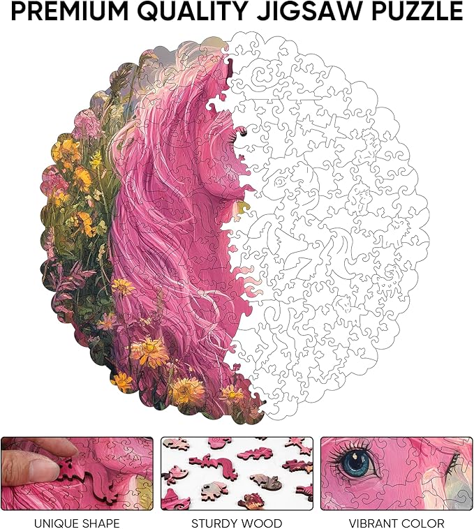 Wooden Puzzles for Adults, Cute Horse Jigsaw Puzzles 500 Pieces, Adults Puzzles, Best Gifts for Puzzle Lover, Family Brain Game, 16.5x16.3 inch