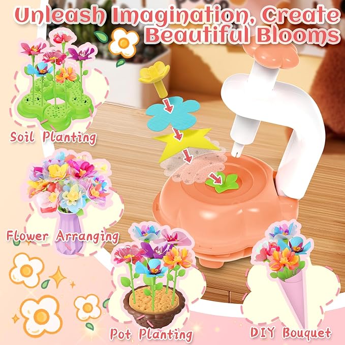Fabric Flower Bouquets Toys for Toddlers and Girls Ages 3 4 5 6 7 8 9, Arts & Crafts Kit for 4-8 Year Old Kids, Ideal Festive Xmas Gifts for Preschool Girls, Educational Handmade DIY Activity Set