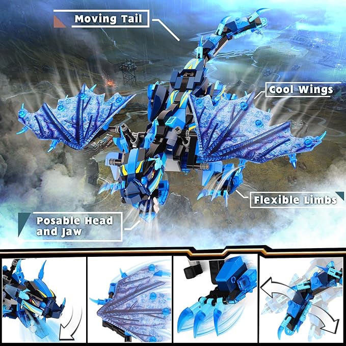 OASO Dragon Building Kit with Remote Control STEM Gifts for Boys Kids Ages 8-12, Coding Buildable Technic Toys for Birthday with 549 Pieces