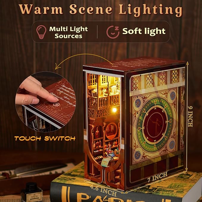 MiniCity DIY Book Nook Kit for Adults, 3D Wooden Puzzle Bookend Bookshelf Insert Decor with LED Light and Dust Cover (Roaring Twenties Speakeasy)
