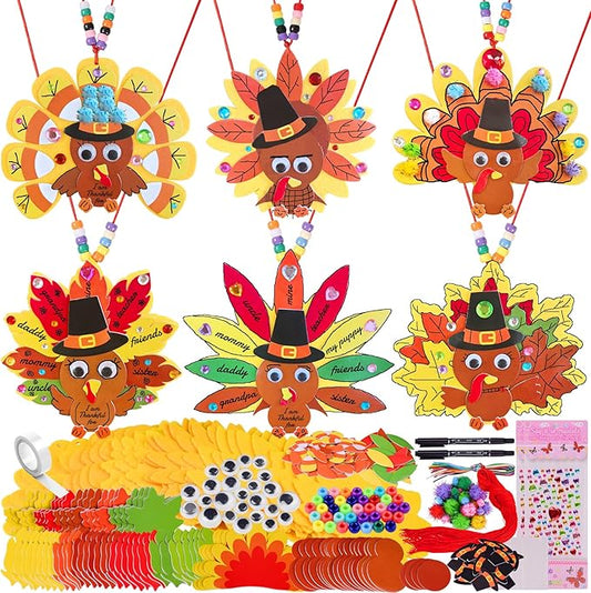 24 Sets Thanksgiving Turkey Ornaments Decorations Art Sets DIY Thanksgiving Craft Kits Fall Crafts Autumn Leaf Pumpkin Turkey Foam Stickers Arts and Crafts for Kids Party Classroom Activities